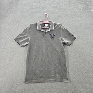 FUBU Men Polo L Gray Logo Embroidered Y2K Short Sleeve